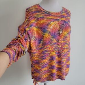 Urban Mangoz Top Blouse Lightweight Colorful Relaxed Knit Long Sleeve Hippie SzM